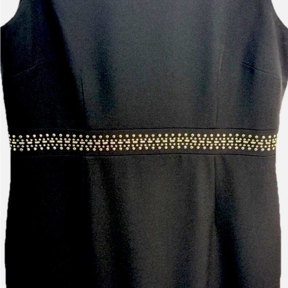 Kasper Elegant Evening Dress Classic Knee Length Sleeveless Studs 12P Black Goth - Picture 7 of 13